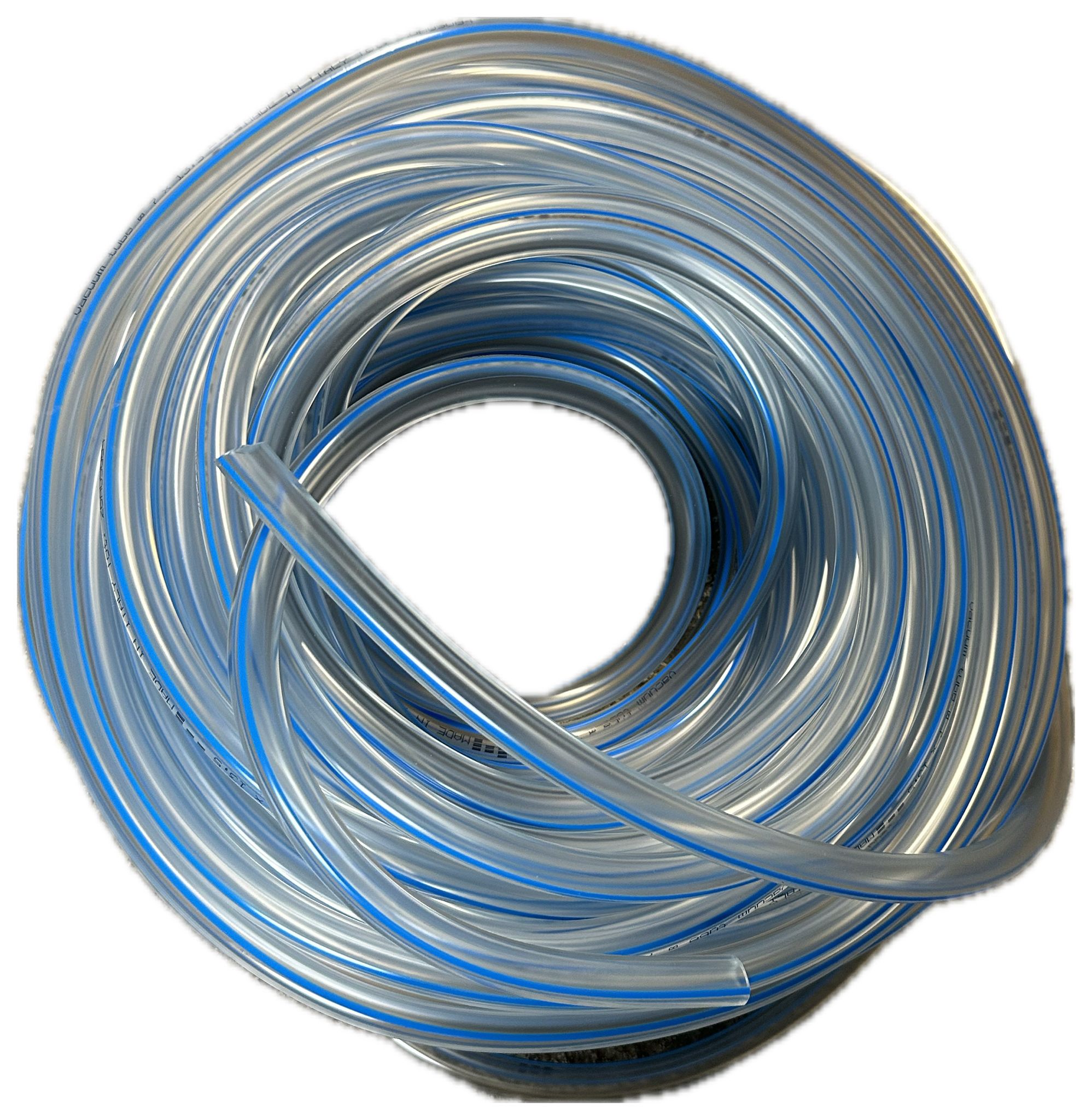 Tubo aria trasparente in PVC  riga blu   diametro 7X13.5X30 Mt.