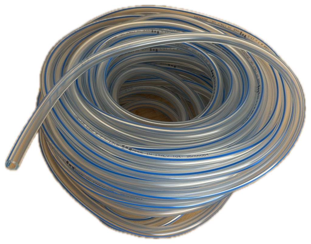Tubo aria trasparente in PVC  riga blu   diametro 7X13.5X30 Mt.