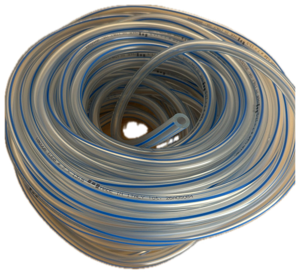 Tubo aria trasparente in PVC  riga blu   diametro 7X13.5X30 Mt.