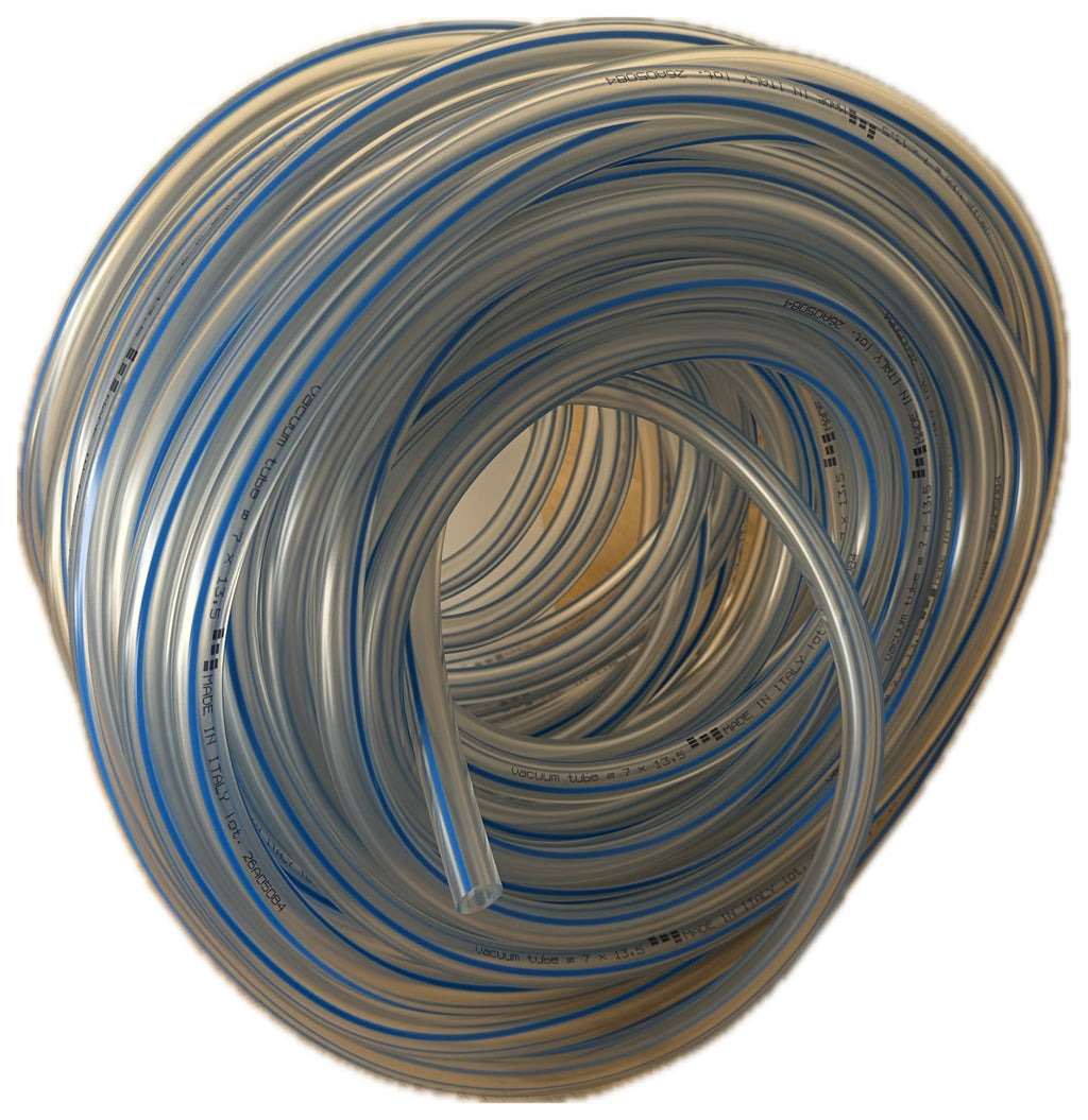 Tubo aria trasparente in PVC  riga blu   diametro 7X13.5X30 Mt.