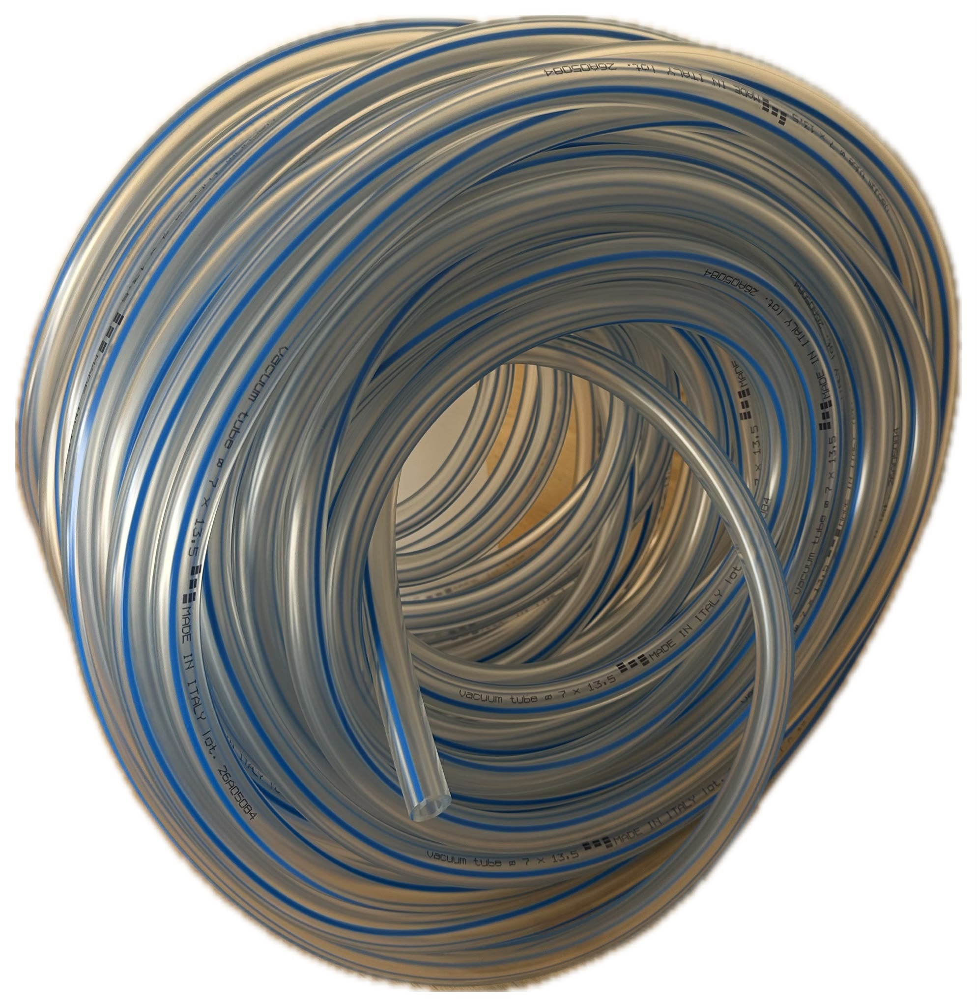 Tubo aria trasparente in PVC  riga blu   diametro 7X13.5X30 Mt.