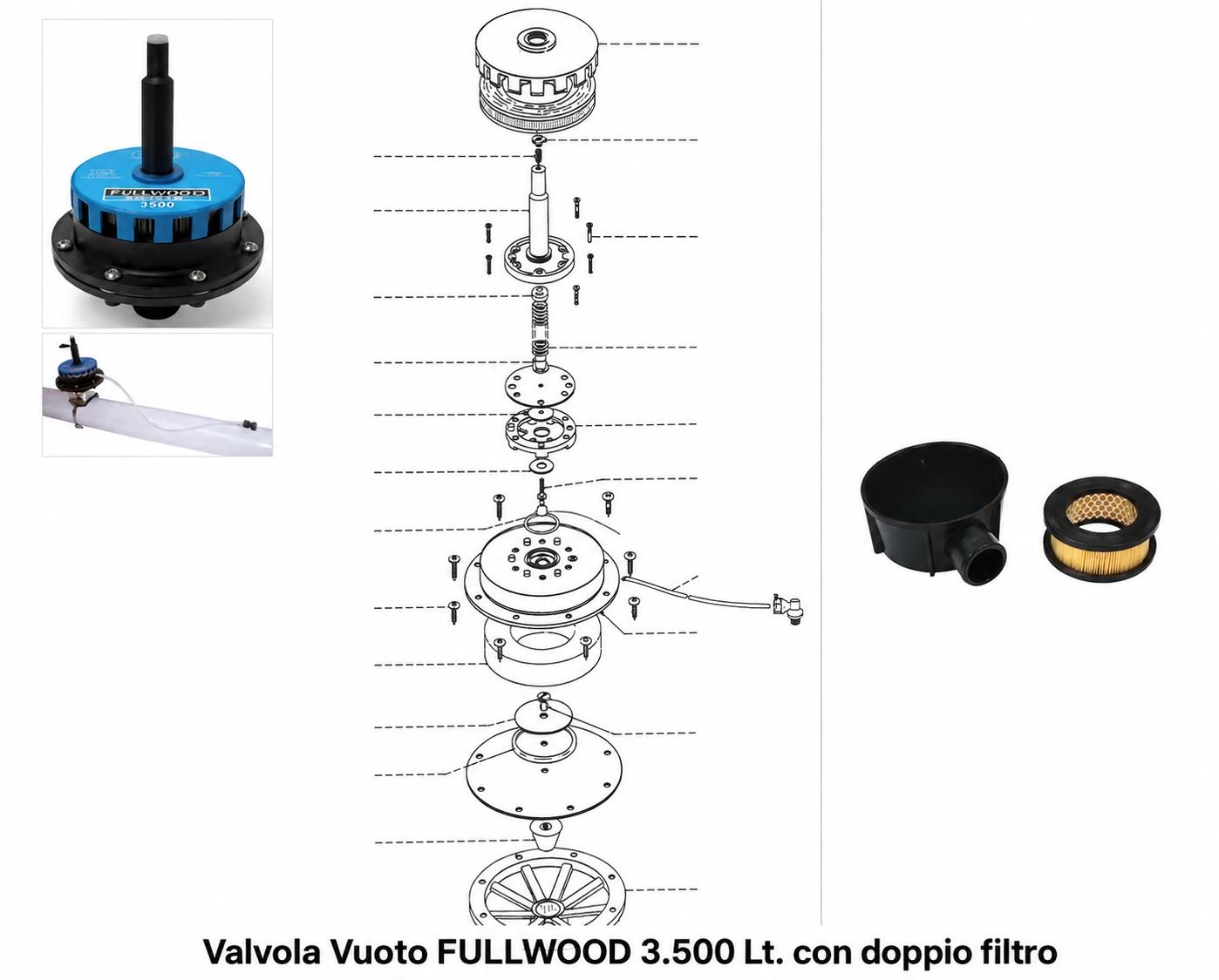 Kit riparazione per valvola regolazione vuoto FULLWOOD 3500 Lt. con 2 filtri aria