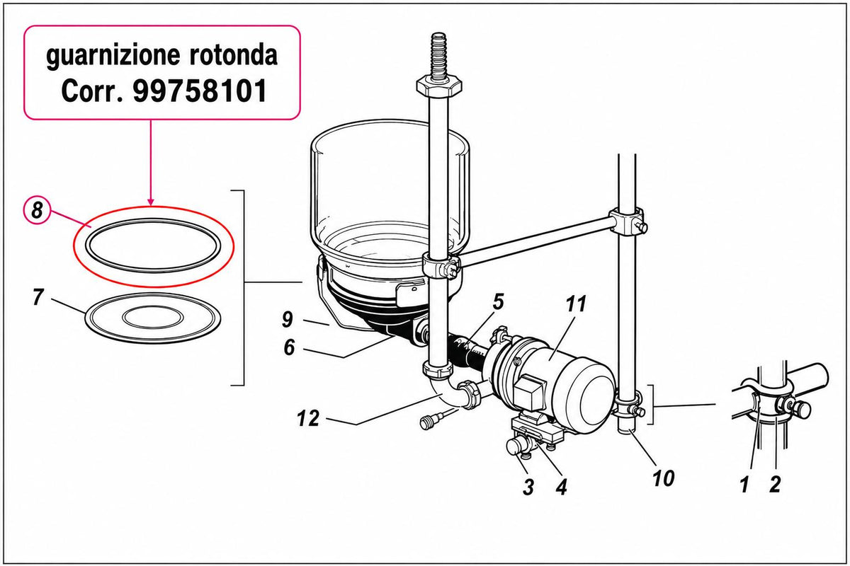 Guarnizione rotonda per vaso terminale vetro ALFA LAVAL/DeLaval