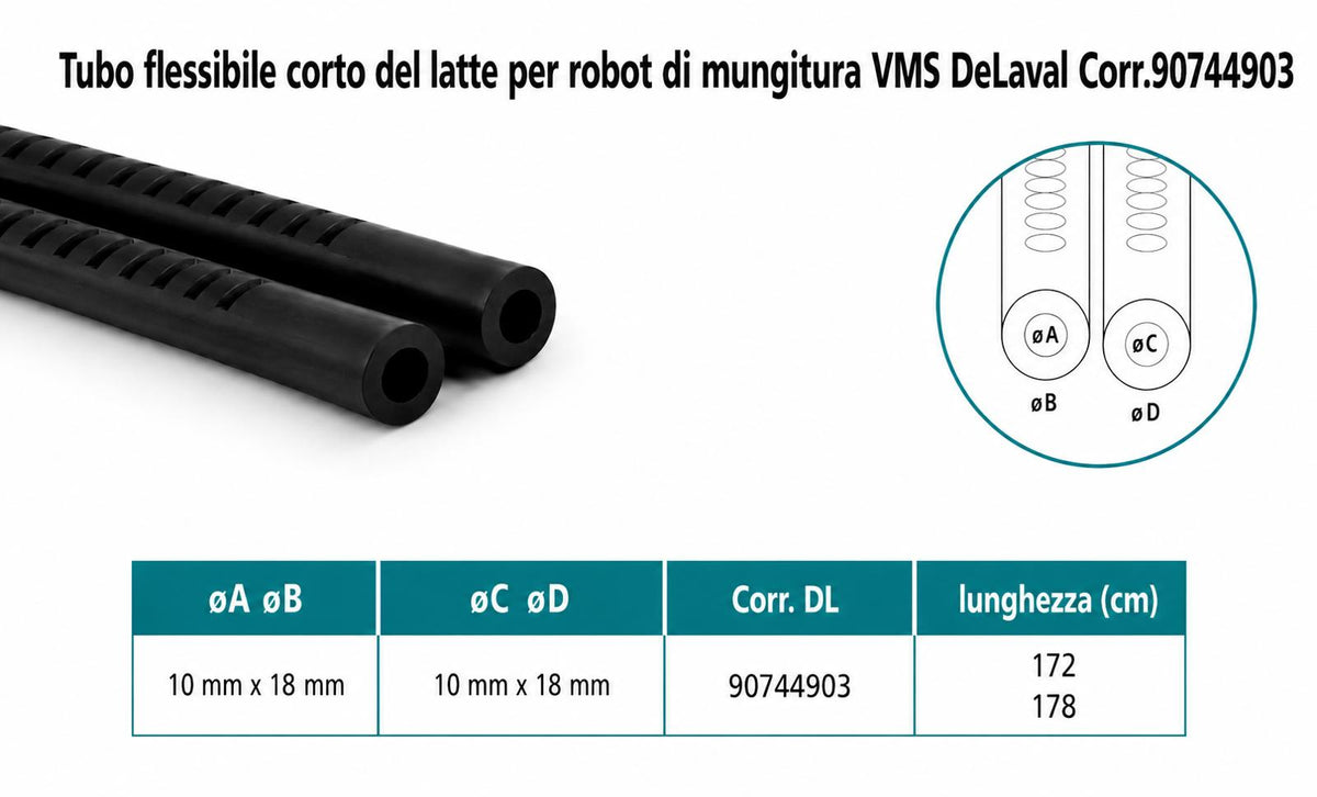 Tubo flessibile corto per robot di mungitura DeLaval